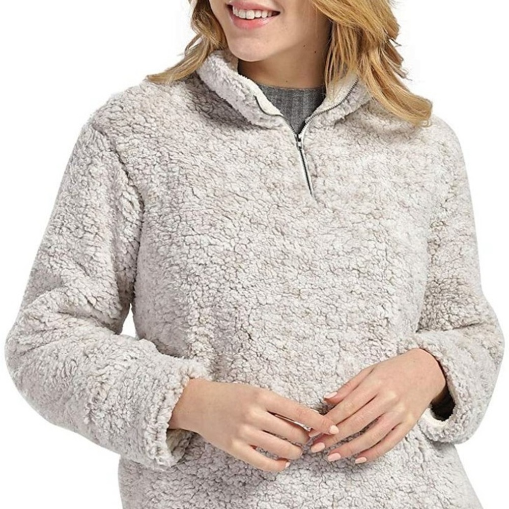 Daisy‎ Fuentes Cream Sherpa Quarter-Zip Pullover Jacket
